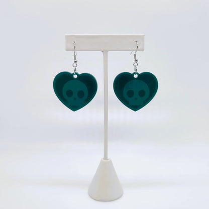 Holographic Skull Heart Shaped Earrings