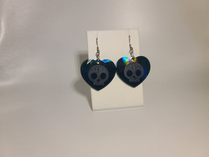 Holographic Skull Heart Shaped Earrings