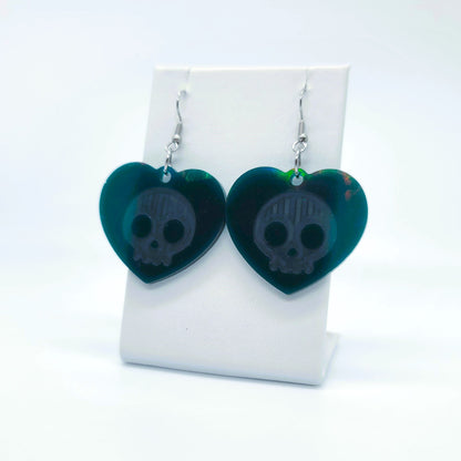 Holographic Skull Heart Shaped Earrings