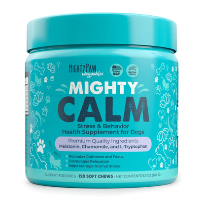 Mighty Paw Mighty Calm Calming Chews for Dogs – Bacon Flavor, 120 Count
