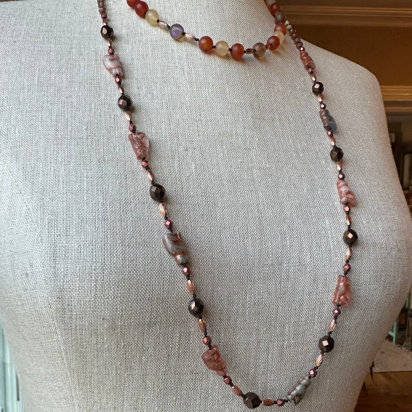 Copper Autumn Cat Long Necklace