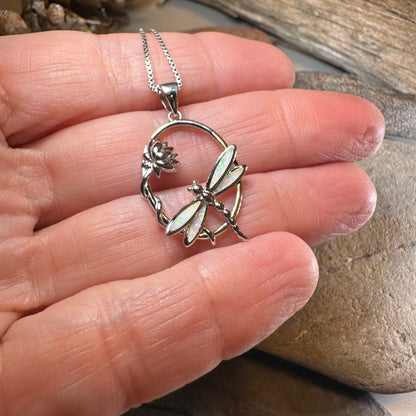Waterfall Dragonfly and Lotus Flower Necklace