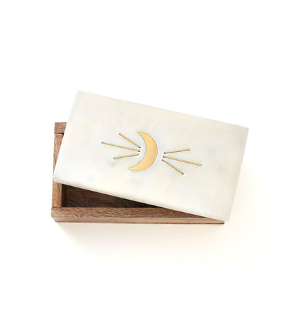 Indukala Crescent Moon Treasure Box - Wood, Marble, Brass – Boxes