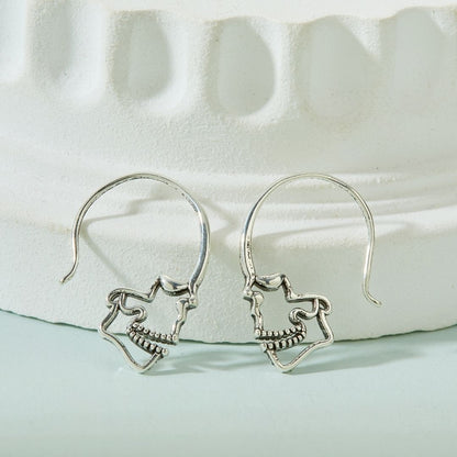 SILVER SKULL HOOP EARRINGS (PAIR) –