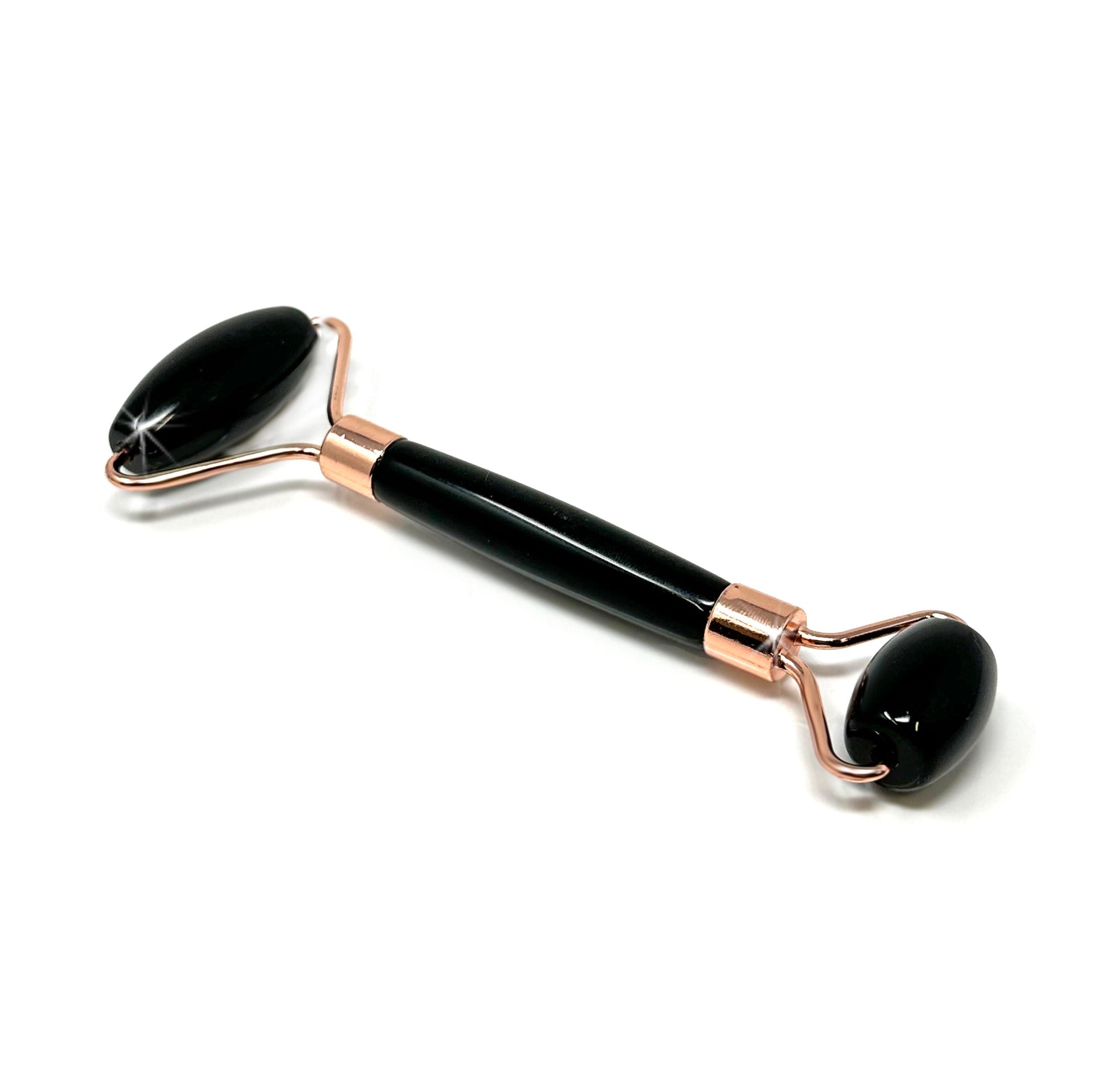 Black Onyx Facial Roller with Rose Gold Hardware –
