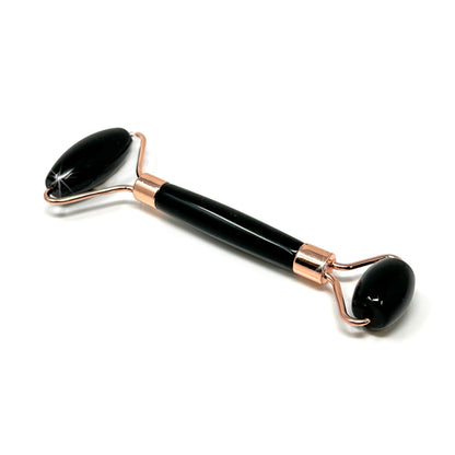 Black Onyx Facial Roller with Rose Gold Hardware –