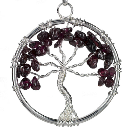 Garnet Wire Wrapped Tree of Life Necklace - Sacred Geometry