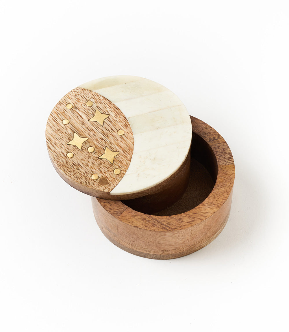 Nakshatra Moon Stars Pivot Box - Bone, Wood, Brass – Boxes