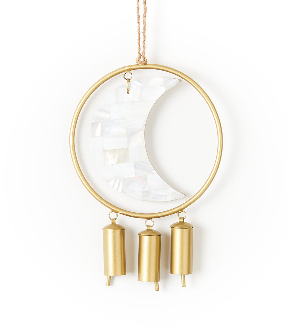 Chayana Large Moon Mother of Pearl Wind Chime - Fair Trade Decor – Bells