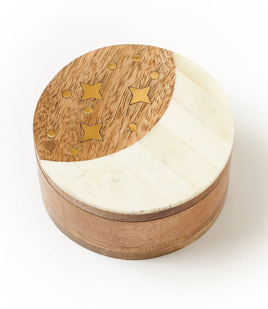 Nakshatra Moon Stars Pivot Box - Bone, Wood, Brass – Boxes