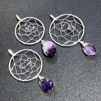 Dreamcatcher Pendant (Amethyst) (Silver Plated)