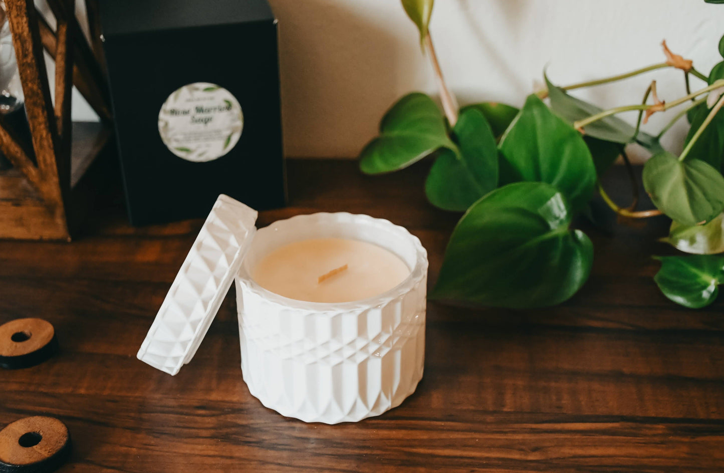 Rosemary Sage Beeswax Candle | Wood Wick – 7oz non toxic candle