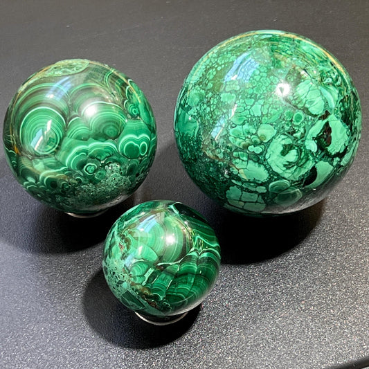 Genuine Malachite Spheres – Polished Crystal in 3 Sizes