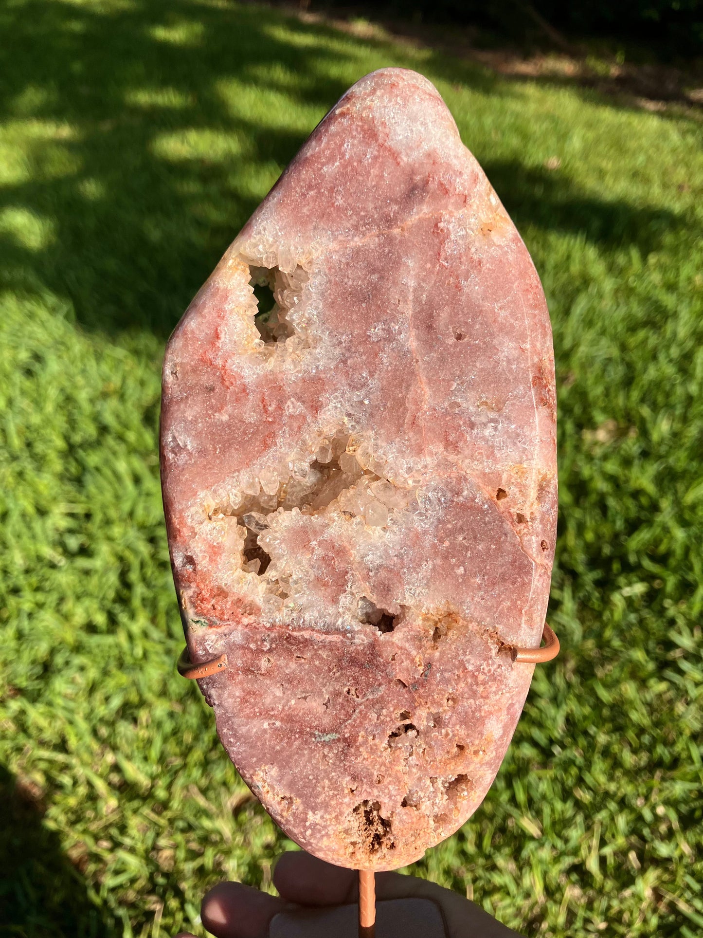 Pink Amethyst High Quality Slab on Stand – Rare Crystal Display Piece –