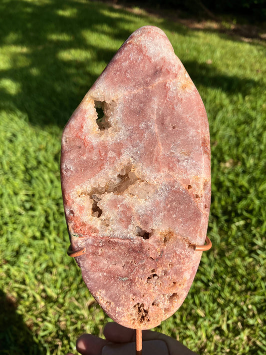 Pink Amethyst High Quality Slab on Stand – Rare Crystal Display Piece –