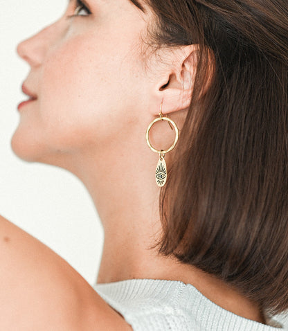 Ruchi Evil Eye Charm Hoop Earrings