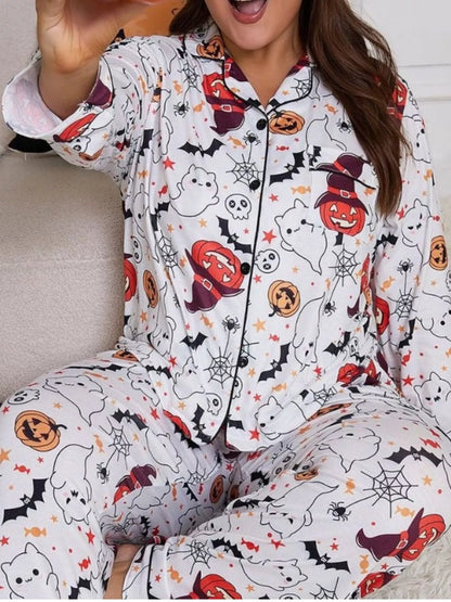 Halloween Ghost & Pumpkin Print Two-Piece Lounge Set