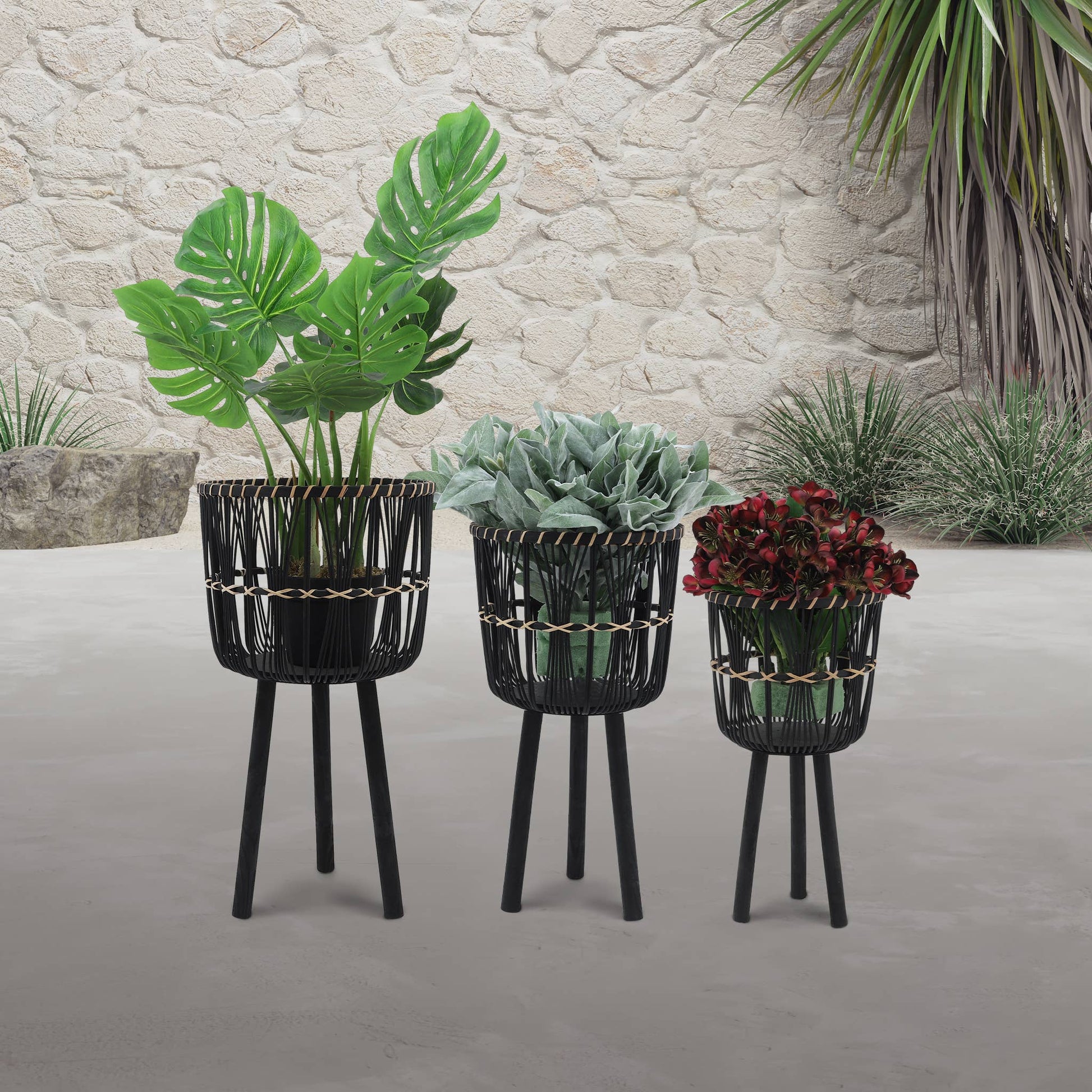 Bamboo Tripod Base Planters –