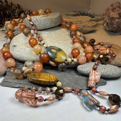 Copper Autumn Cat Long Necklace