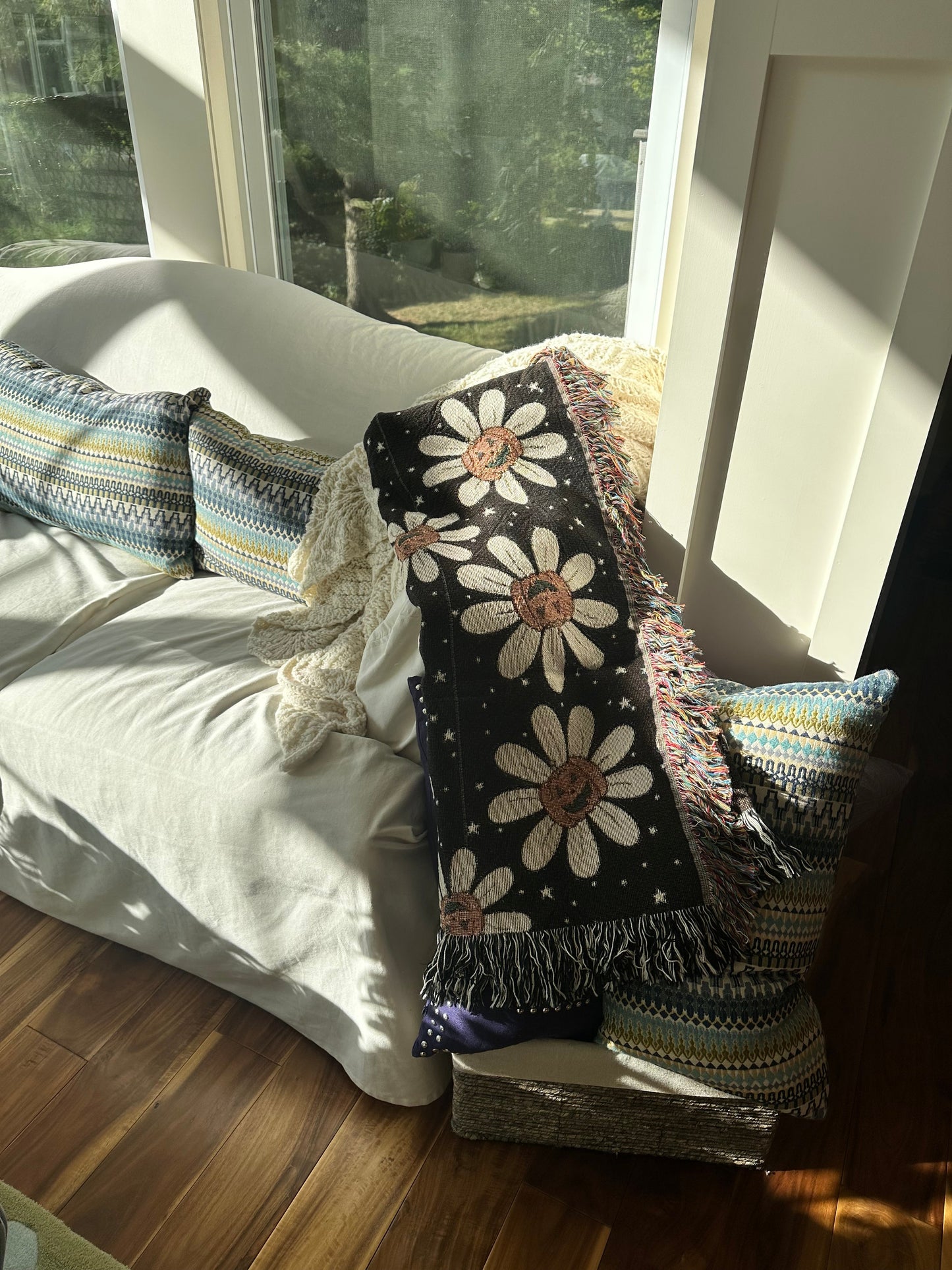 Daisy and pumpkins jack o lanters cotton woven blanket 50x60”