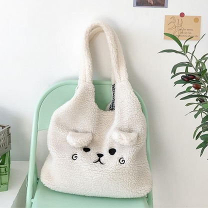Fluffy Dog Tote Bag - Cute Pup Print Canvas Tote –