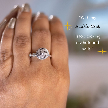 Instant Calm Sterling Silver Spinner Ring | Adjustable Lotus Prayer Wheel