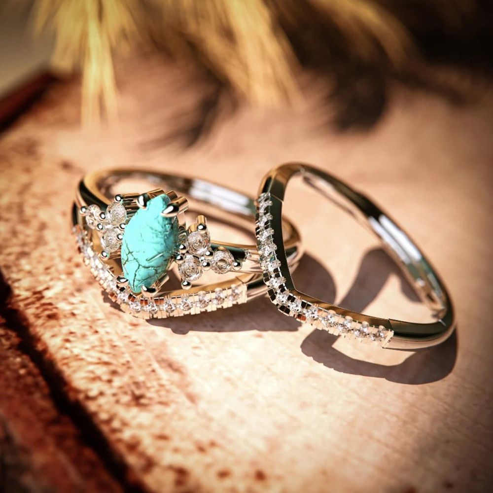 Ocean's Embrace Ring – Sterling Silver, Turquoise & Zircon –