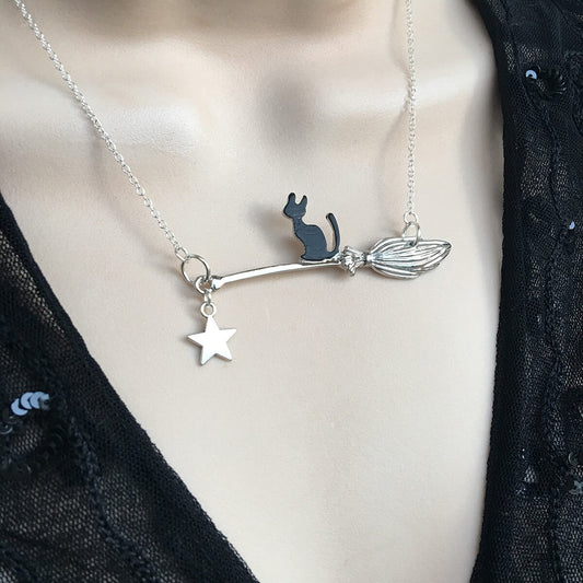 CAT BROOMSTICK NECKLACE –