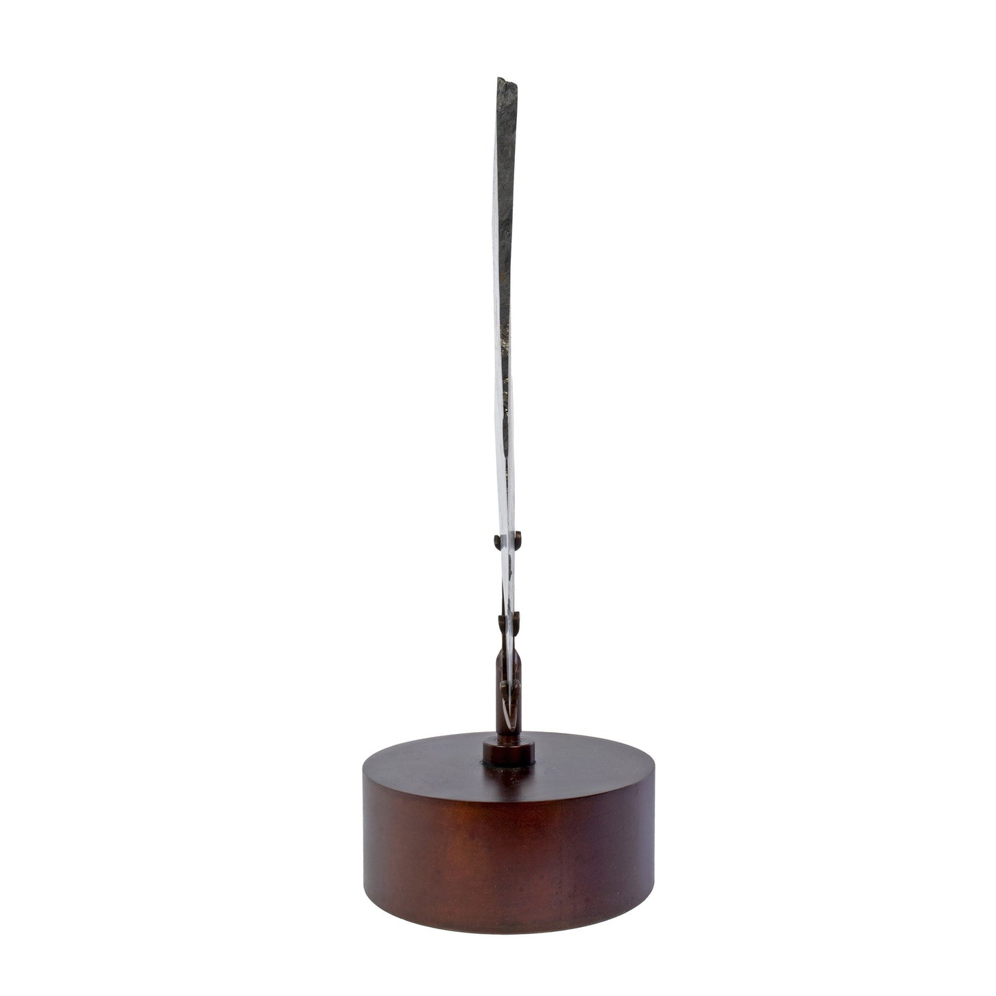 Muonionalusta Meteorite Slice with Troilite Inclusion on Steel Spinner Stand –