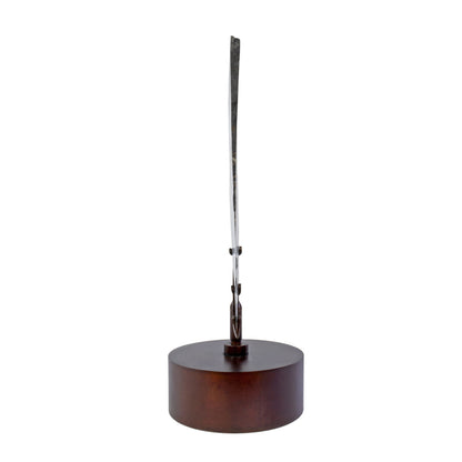 Muonionalusta Meteorite Slice with Troilite Inclusion on Steel Spinner Stand –