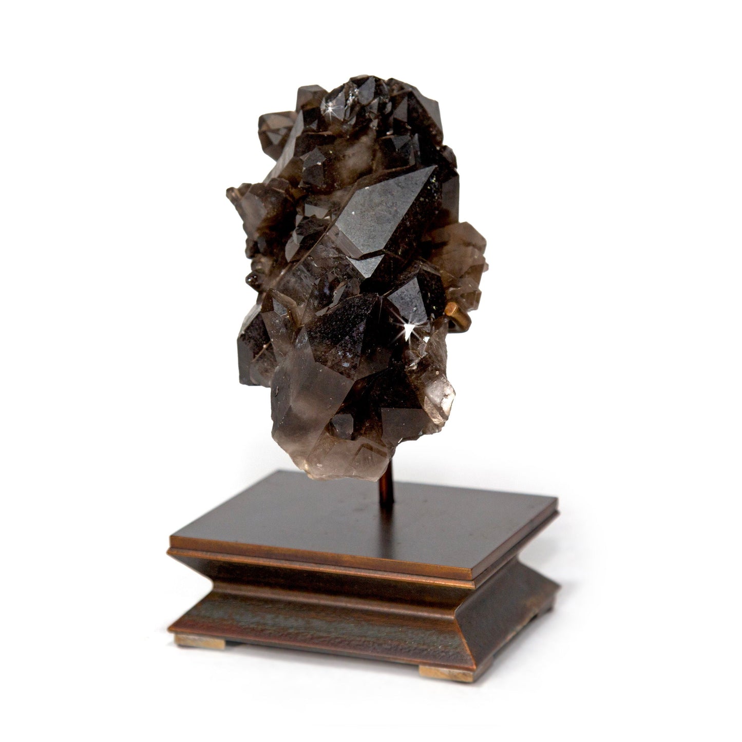 Smoky Quartz Cluster on Custom Metal Stand – Unique Crystal Display Piece –