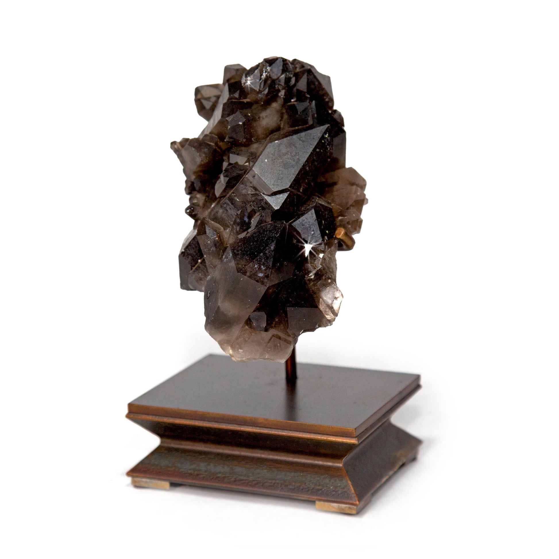 Smoky Quartz Cluster on Custom Metal Stand – Unique Crystal Display Piece –