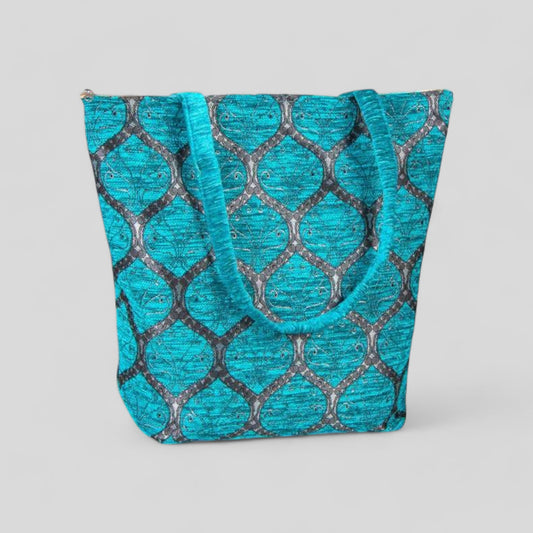 Authentic Kilim Fabric Ottoman Peacock Design Purse with Handles, Turkish Carpet, Beach Bag, Tote, Reusable Shopping Bag -- Turquoise/Silver –
