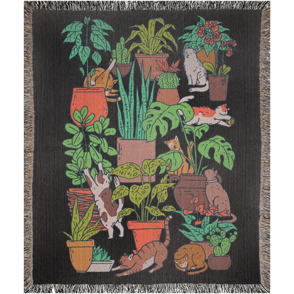 Cats in Plants Woven Blankets For Cat Lover And Plant Lover. Gift For Crazy Plant Lady And Crazy Cat Lady.