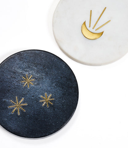 Indukala Moon Phase Marble Coasters - Black, White, Set of 4 – table top