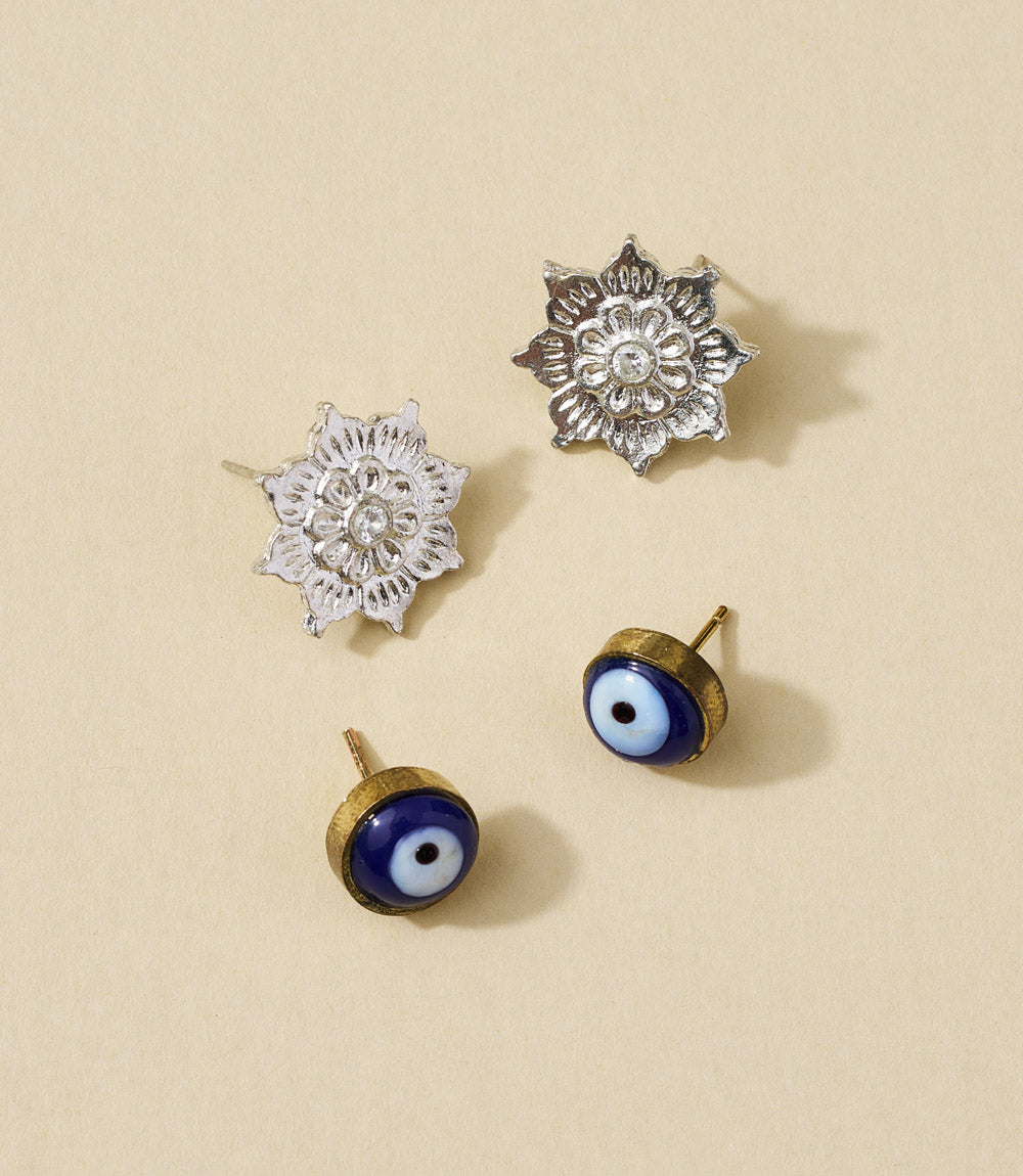 Evil Eye Charm Stud Earrings - Set of 2 – Earrings