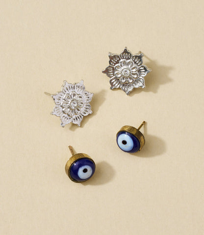 Evil Eye Charm Stud Earrings - Set of 2 – Earrings