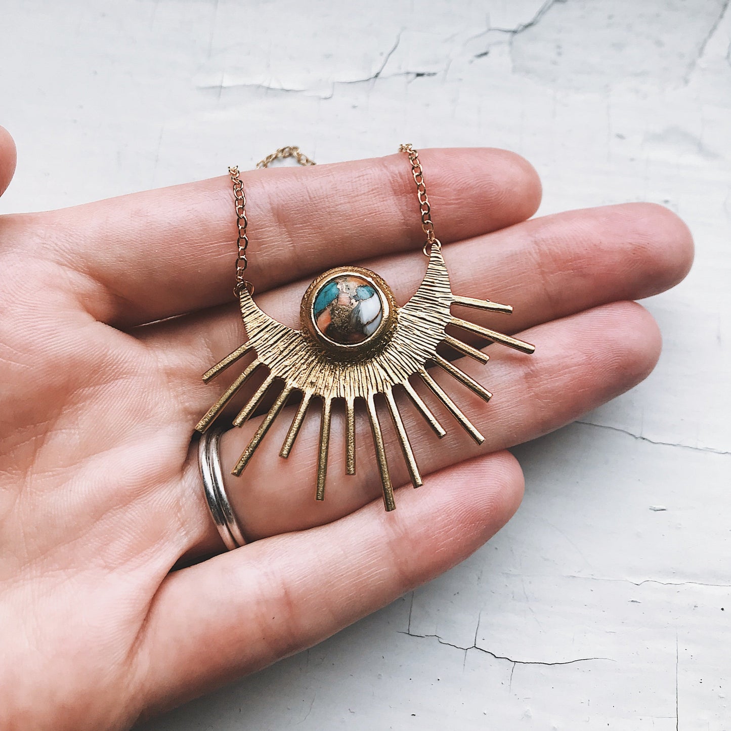 Turquoise Sun Necklace - Boho Sun Goddess Pendant – Necklace