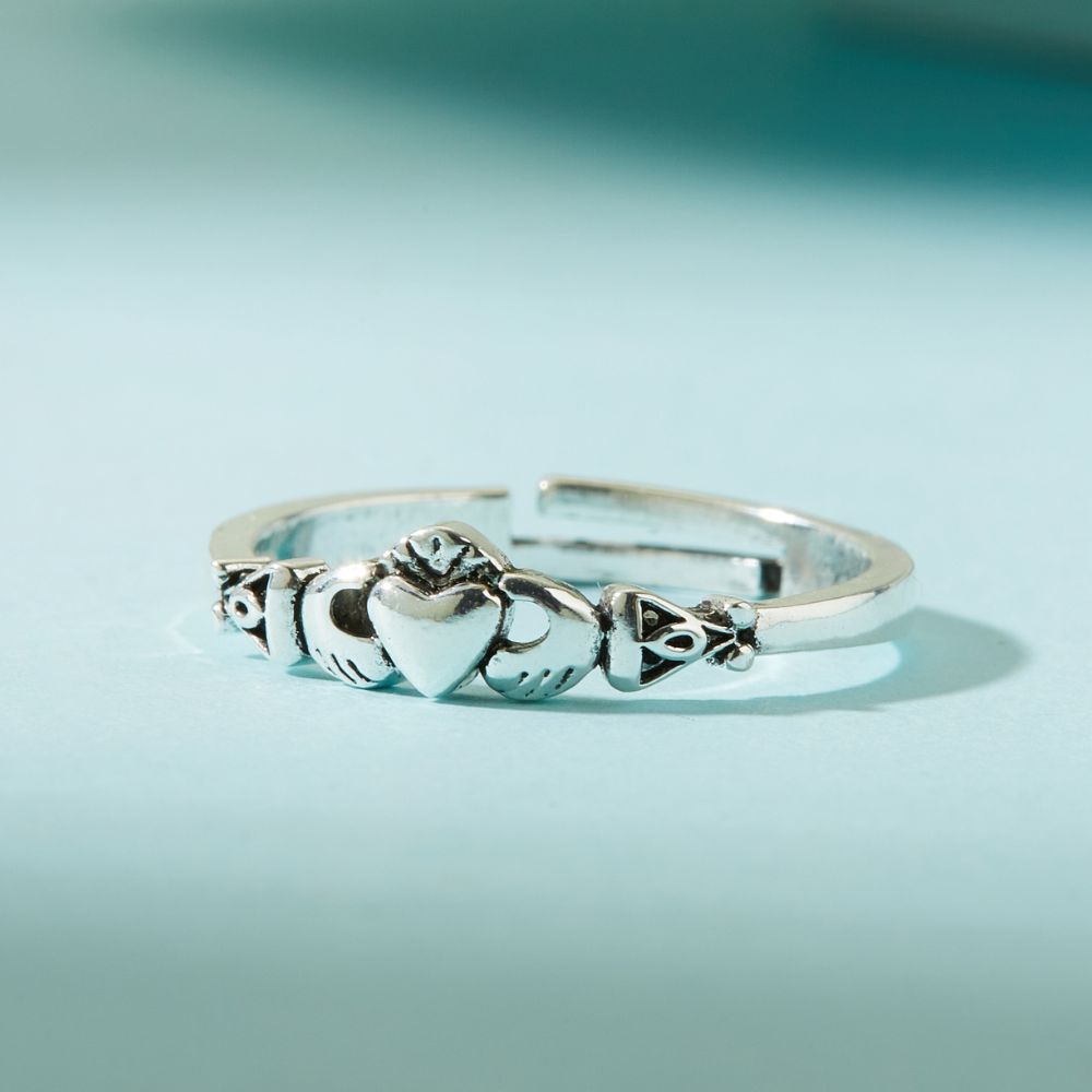 CELTIC CLADDAGH SILVER RING (ADJUSTABLE) –