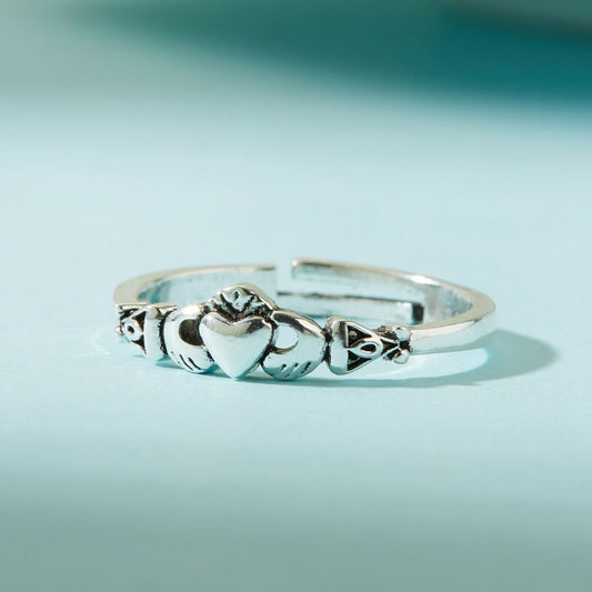 CELTIC CLADDAGH SILVER RING (ADJUSTABLE) –