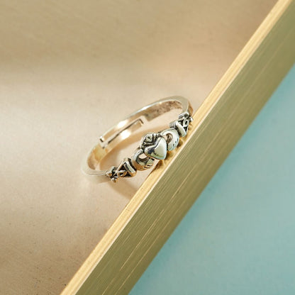 CELTIC CLADDAGH SILVER RING (ADJUSTABLE) –