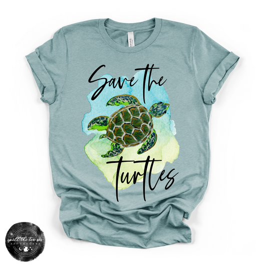 Save The Turtles Tee | Coastal Sea Turtle Graphic T-Shirt – Heather Blue Lagoon
