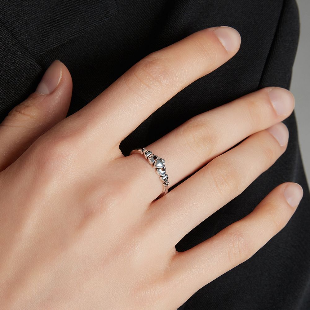 CELTIC CLADDAGH SILVER RING (ADJUSTABLE) –
