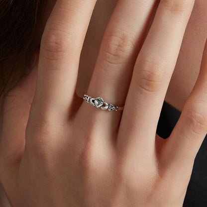 CELTIC CLADDAGH SILVER RING (ADJUSTABLE) –