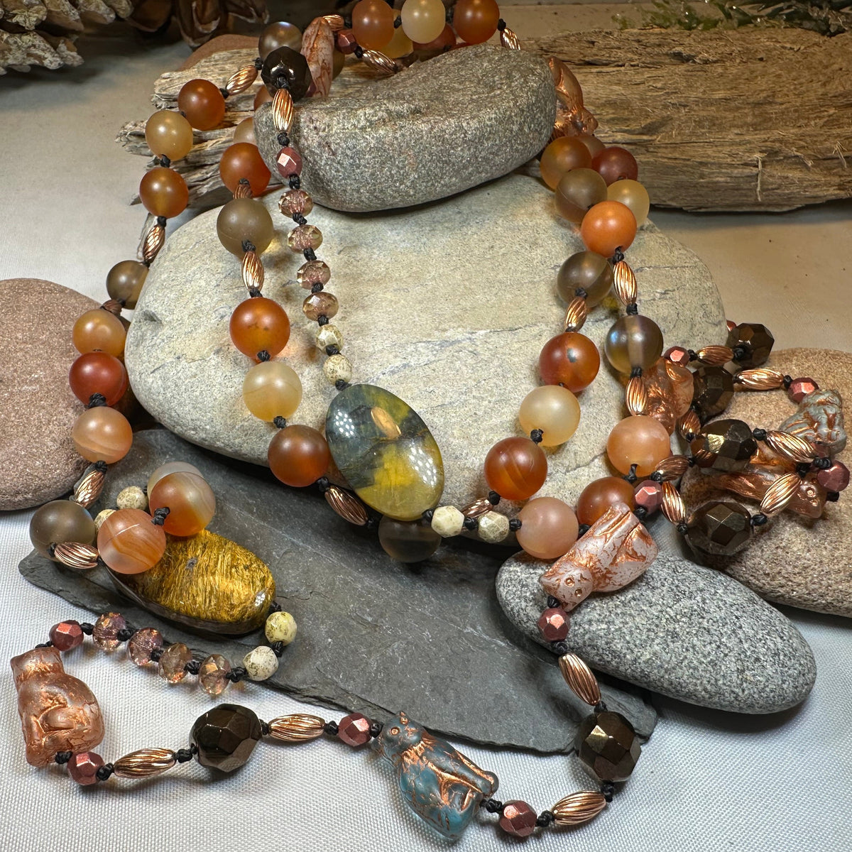 Copper Autumn Cat Long Necklace