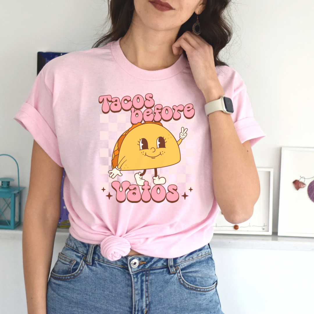 Tacos before vatos tshirt. Mexican Unisex Heavy Cotton tshirt. Valentines Day shirt for her. Taco shirt. shirt with vintage taco.