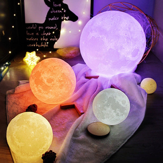 3D Moon Lamp with Wooden Base | 16 Colors & Rechargeable –