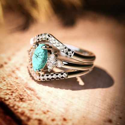 Ocean's Embrace Ring – Sterling Silver, Turquoise & Zircon –