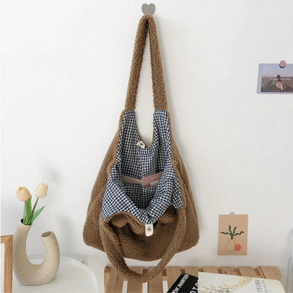 Fluffy Dog Tote Bag - Cute Pup Print Canvas Tote –