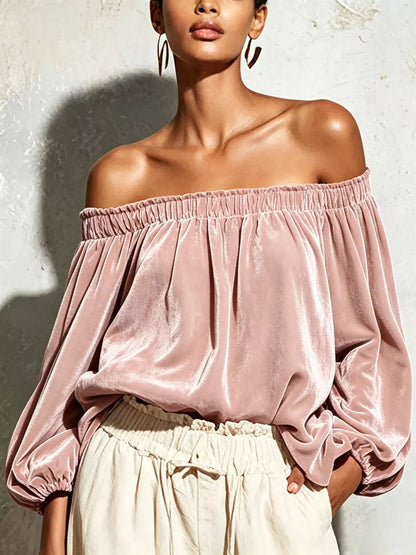 Off-Shoulder Velvet Long Sleeve Top